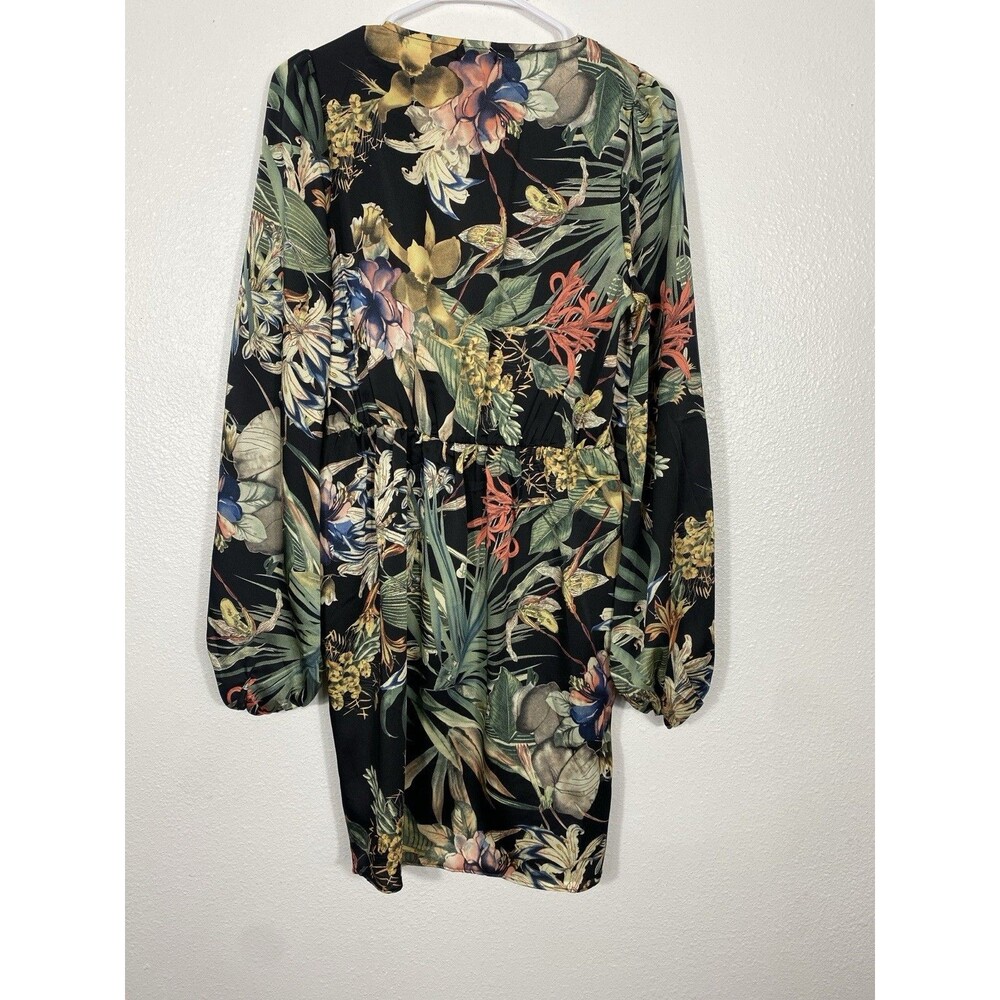 Miss Avenue Long Sleeve Black Floral Printed High Low Dress Size Medium Romantic - Picture 5 of 15